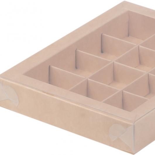 Коробка для конфет КРАФТ с пластик крышкой 19 *15 *3 см (12)