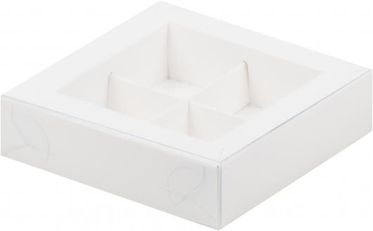 Коробка для конфет белая с пластиковой крышкой 12*12*3 см (4)