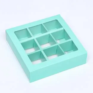 Коробка для конфет тиффани с окном 14.5×14.5×3.5 см (9)