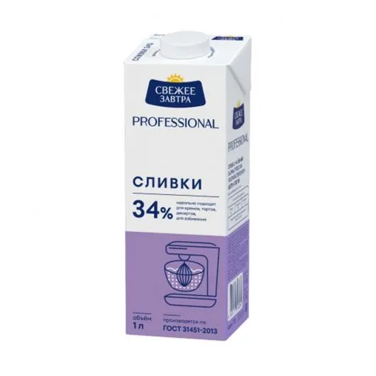 Сливки Свежее завтра 34% 1 л
